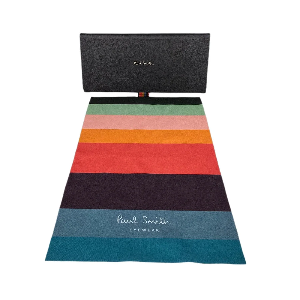 PAUL SMITH TRIANGLE HARD SHELL EYEGLASS CASE + MULTI‑STRIPE CLOTH – BLACK – 6